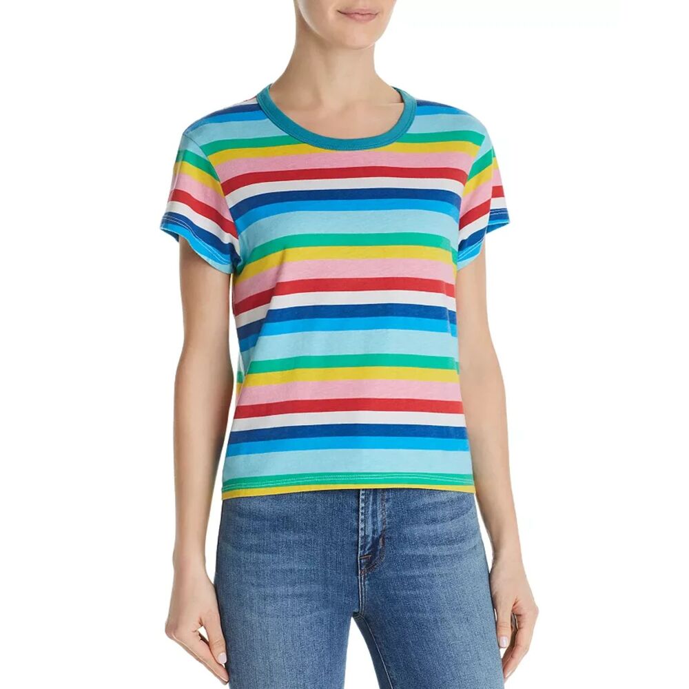 Pam & Gela Rainbow Ringer Tee Teal Band Size P XS
